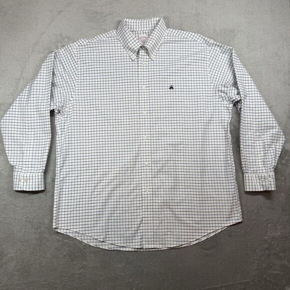 Brooks Brothers Shirt Men’s XL White Blue Cotton Checked Button Up Madison Fit - Picture 1 of 8